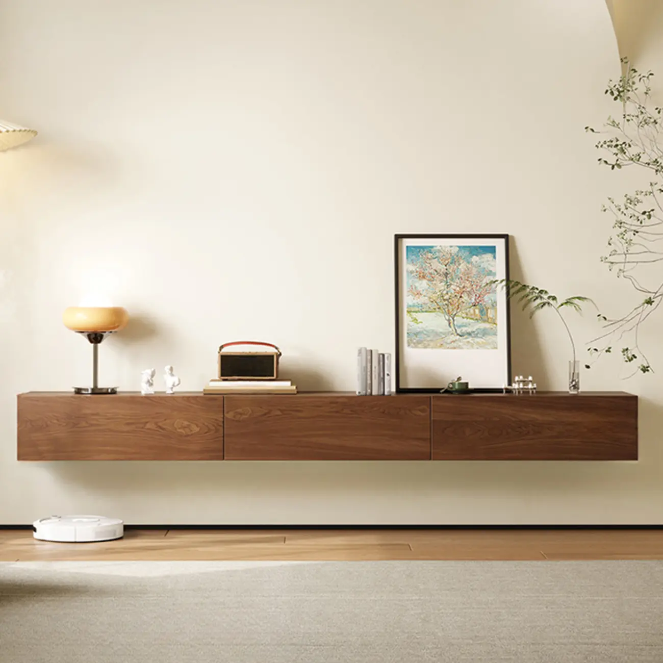 Rectangle Natural Wood Wall-Mounted TV Stand for Living Room