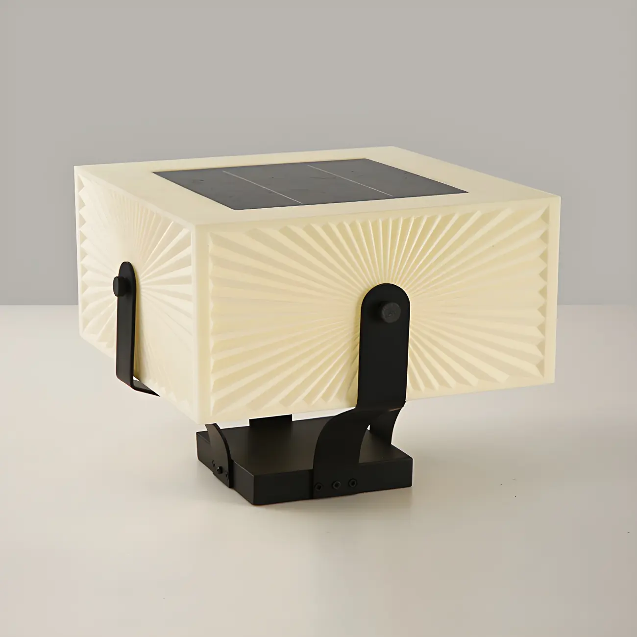 Black Elegant Bracket Post Cap Light with Beige Cubic Shade