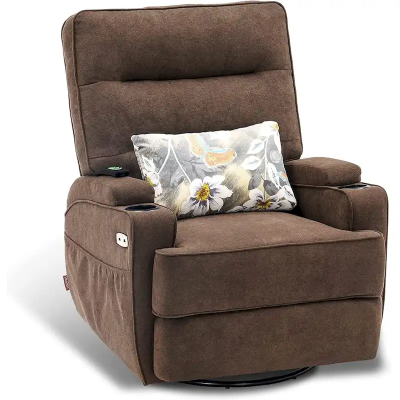 Electric Power Swivel Glider Recliner Chair with Heat and Massage, Fabric, Single Seat