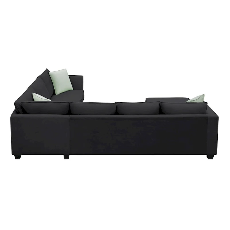 112-inch L-shaped 7-seat Modular Sectional Sofa with Ottoman and Three Pillows - 112W x 87D x 33H