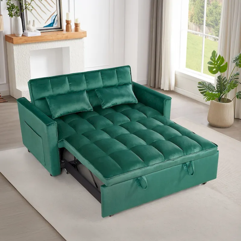 Modern Convertible Futon Sofa Bed,Adjustable Backrest,Armrest Holders