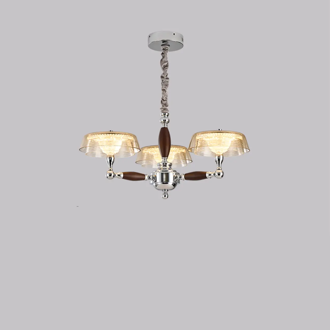 Brown Linear Wood Glass Modern Crystal Chandelier Light