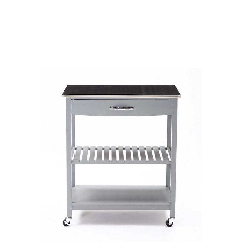 38 Inch 2 Tier Kitchen Cart Island, Shelf, Steel Top, Lock Casters, Gray - 19L x 30.5W x 35.75H