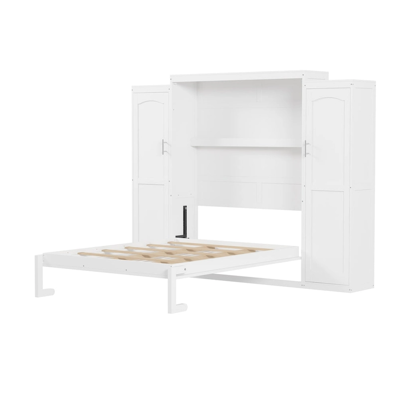 Full Size Murphy Bed with Two Wardrobe and Storage Shelf