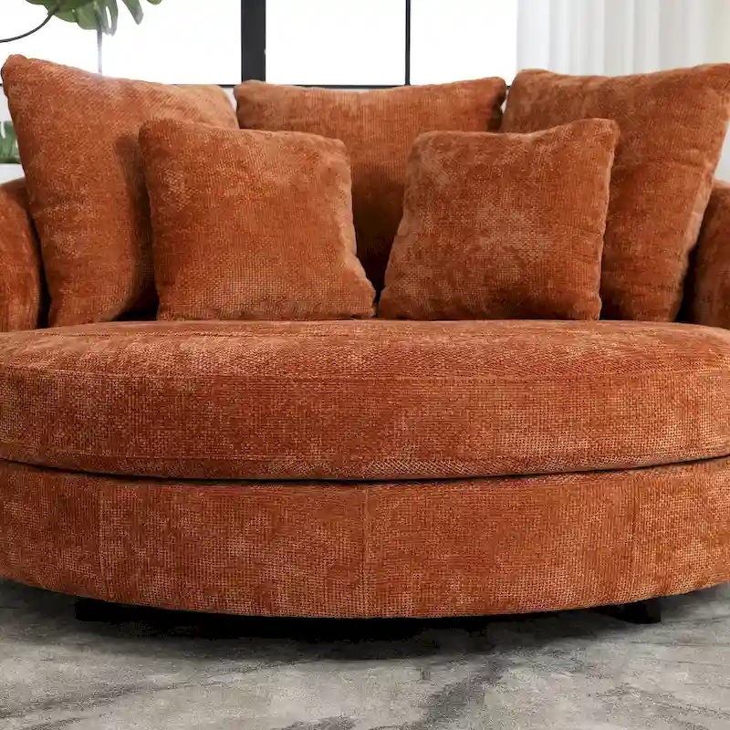 Modern Sofa Chair Round Accent Barrel Chair With 5 Pillows and Optional Ottoman