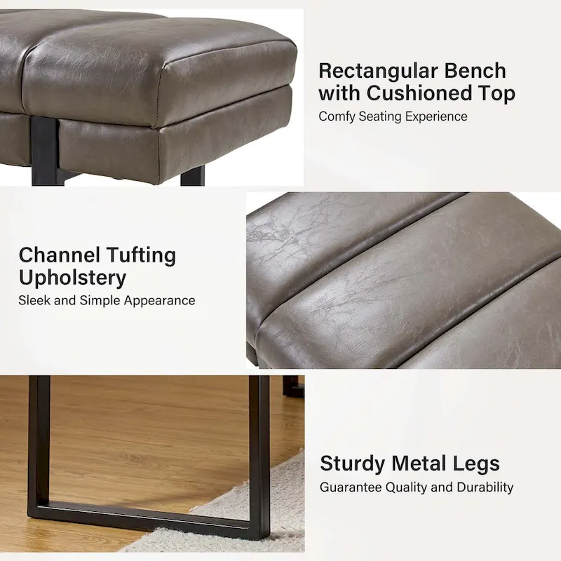 Laurens Modern 52.5  Channel Tufted Bench with Mental Legs by HULALA HOME