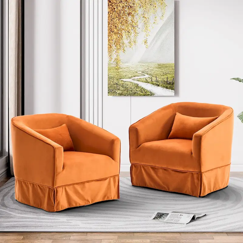 Ouyessir Set of 2 Swivel Barrel Chair 360 Degree Upholstered Accent Chair Fabric Armchair