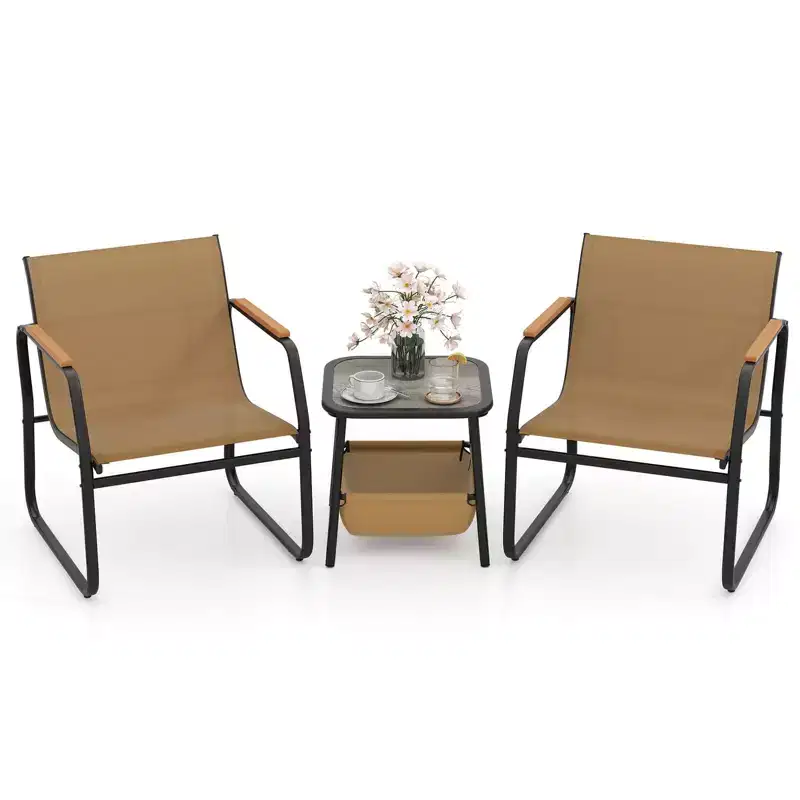 Costway 3 PCS Patio Furniture Set with Breathable Mesh Fabric and Metal Frame Garden