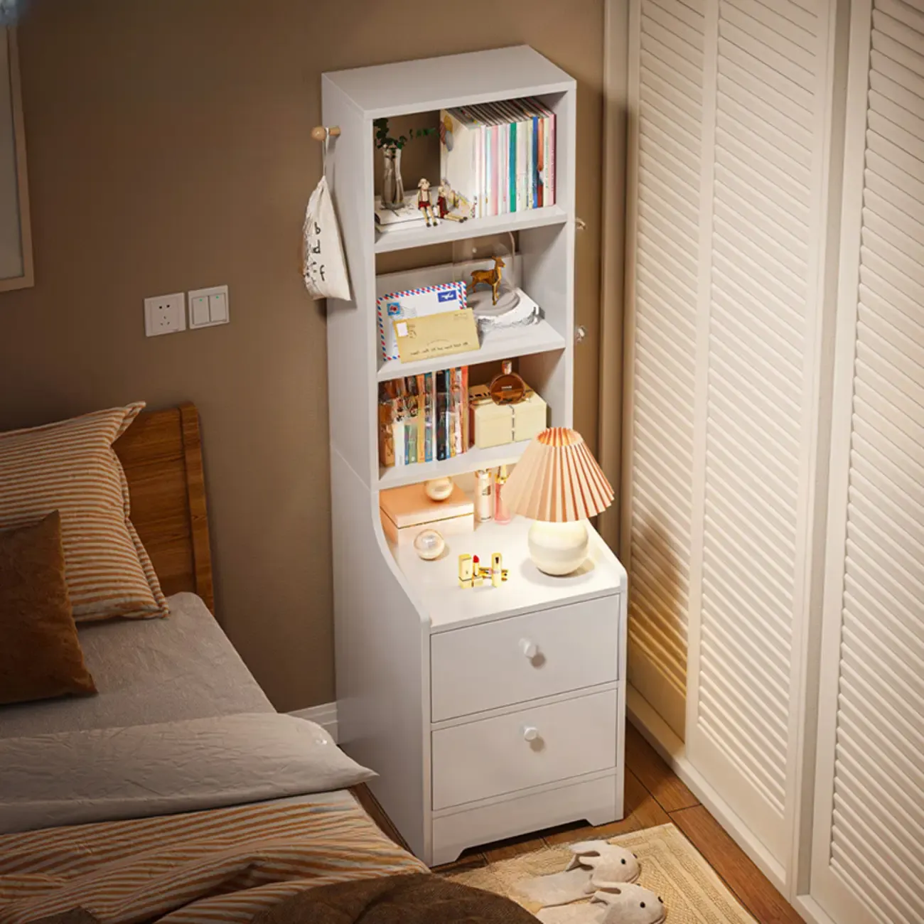 Simple White Natural Wood 2-Drawer Nightstand