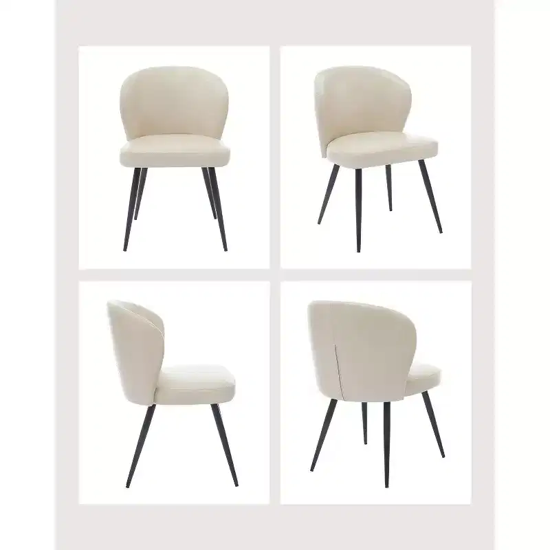 Set of 2 Dining Chairs with PU Leather and Steel Legs, Armless Side Chairs with High Curved Backrest for Kitchen & Dining Room, Beige