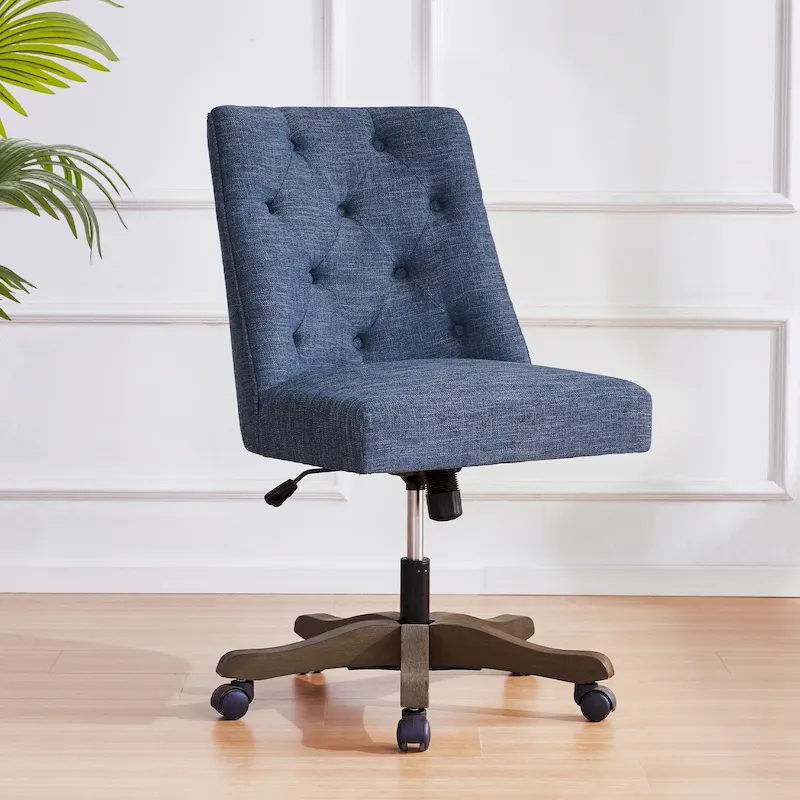 Home Computer Office Chair with Wheels Adjustable Height, Linen Fabric Upholstered Chair Swivel