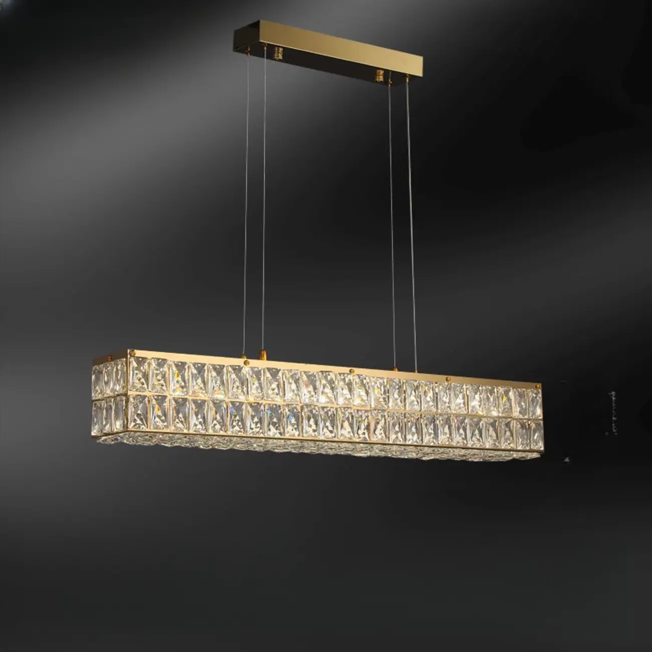 Rectangle Crystal Island Pendant Light Dimmable LED for Kitchen