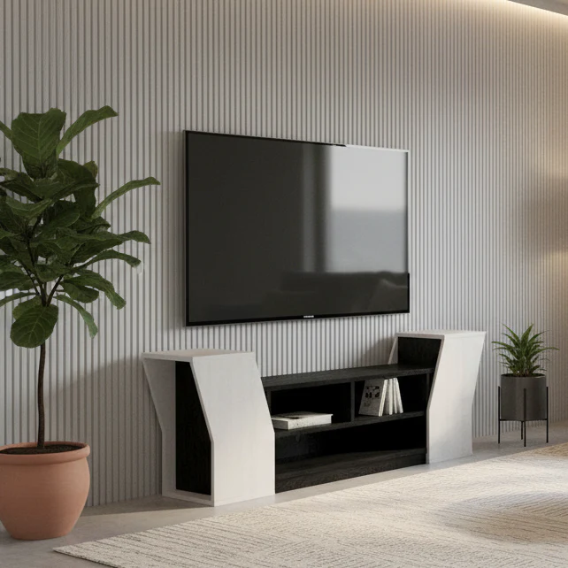Contemporary 71-inch 3-Open Shelf TV Console by