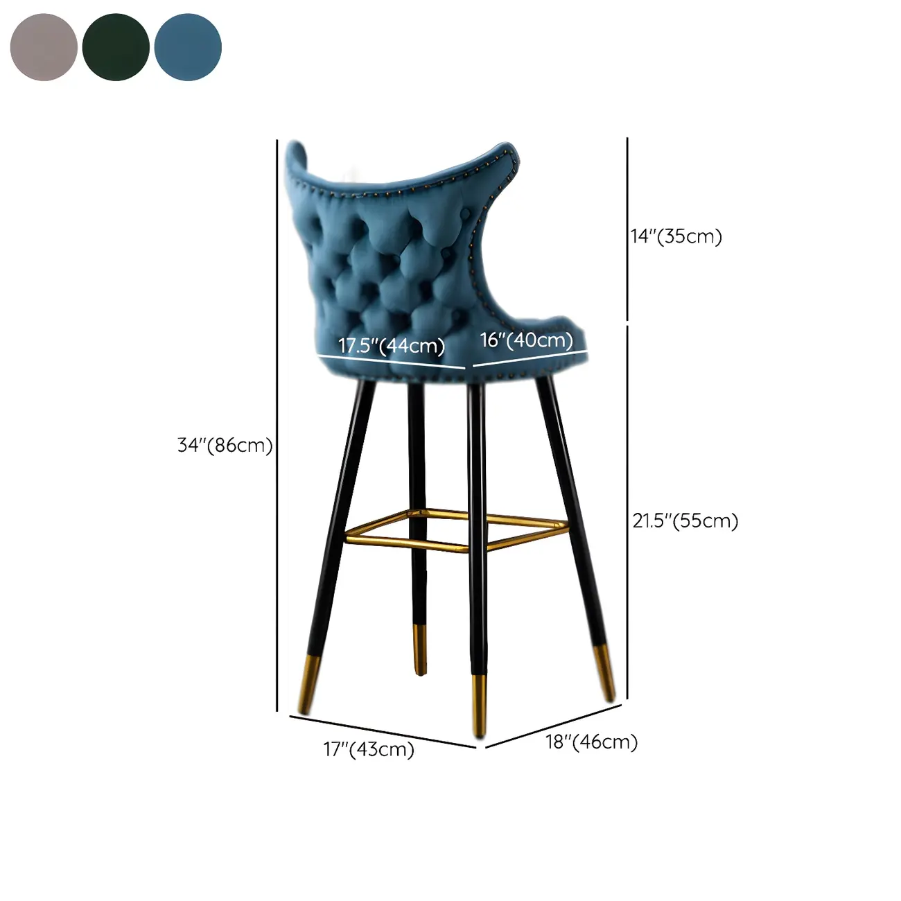 Velvet Upholstered Wingback Counter Height Bar Stools