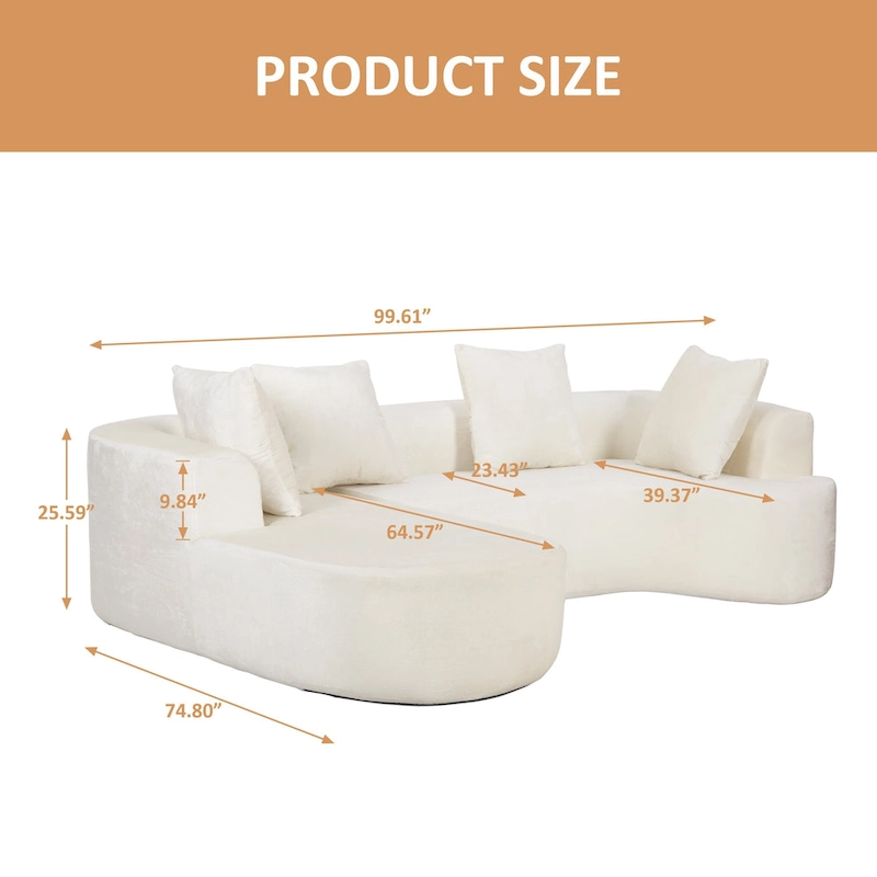 XINMICS 99.61 Modular Upholstered Sectional Sofa, Modern 3 Seater L-Shaped Compression Couch With Chaise, Left Hand Facing