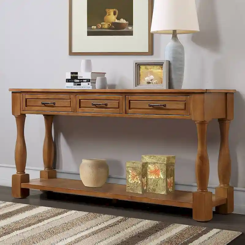 Solid Wood Console Table - Antique White/Blue/Navy/Espresso/Brown, Mid-Century Style, Multi-User