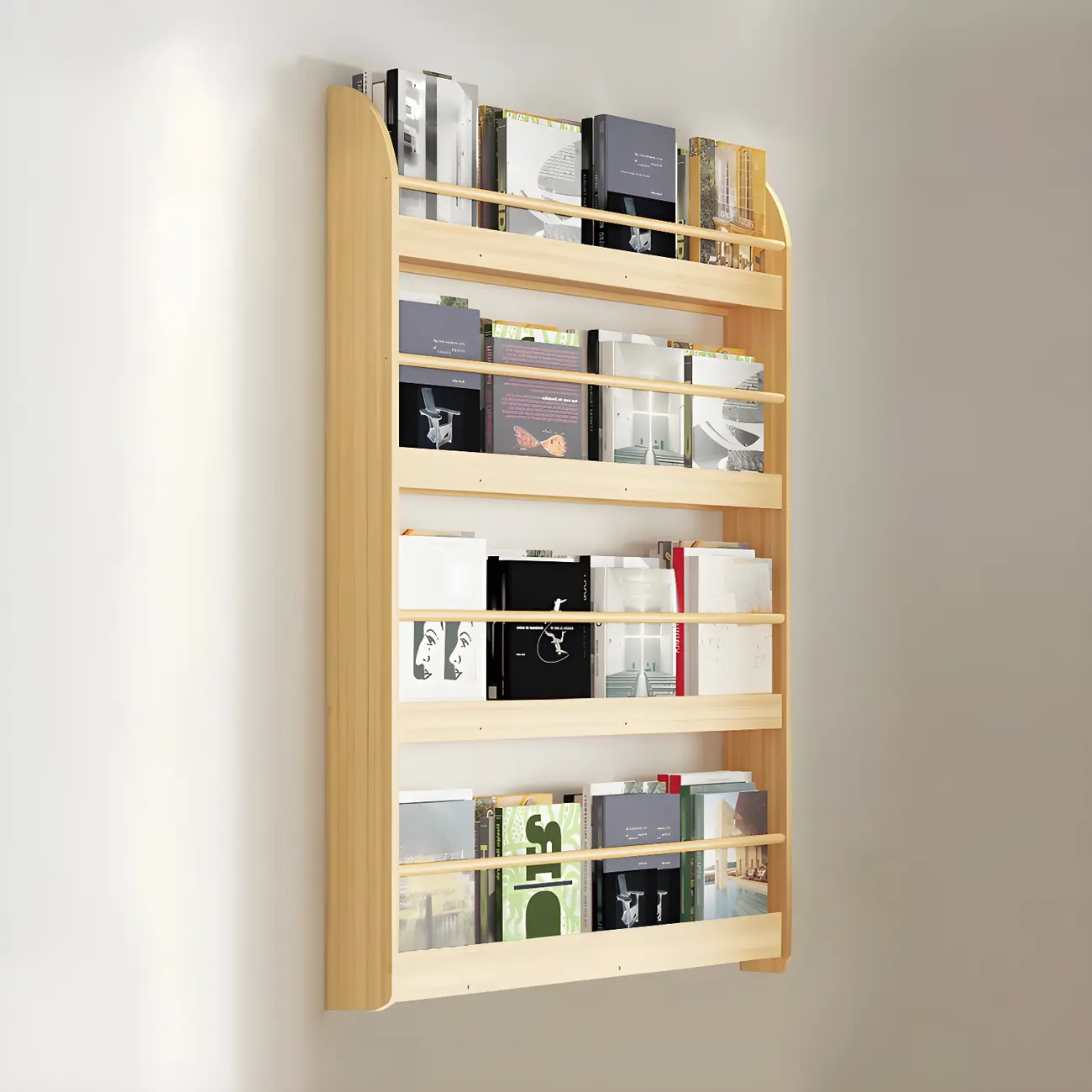 Modern Slim Wood Wall-Mounted Bookshelf