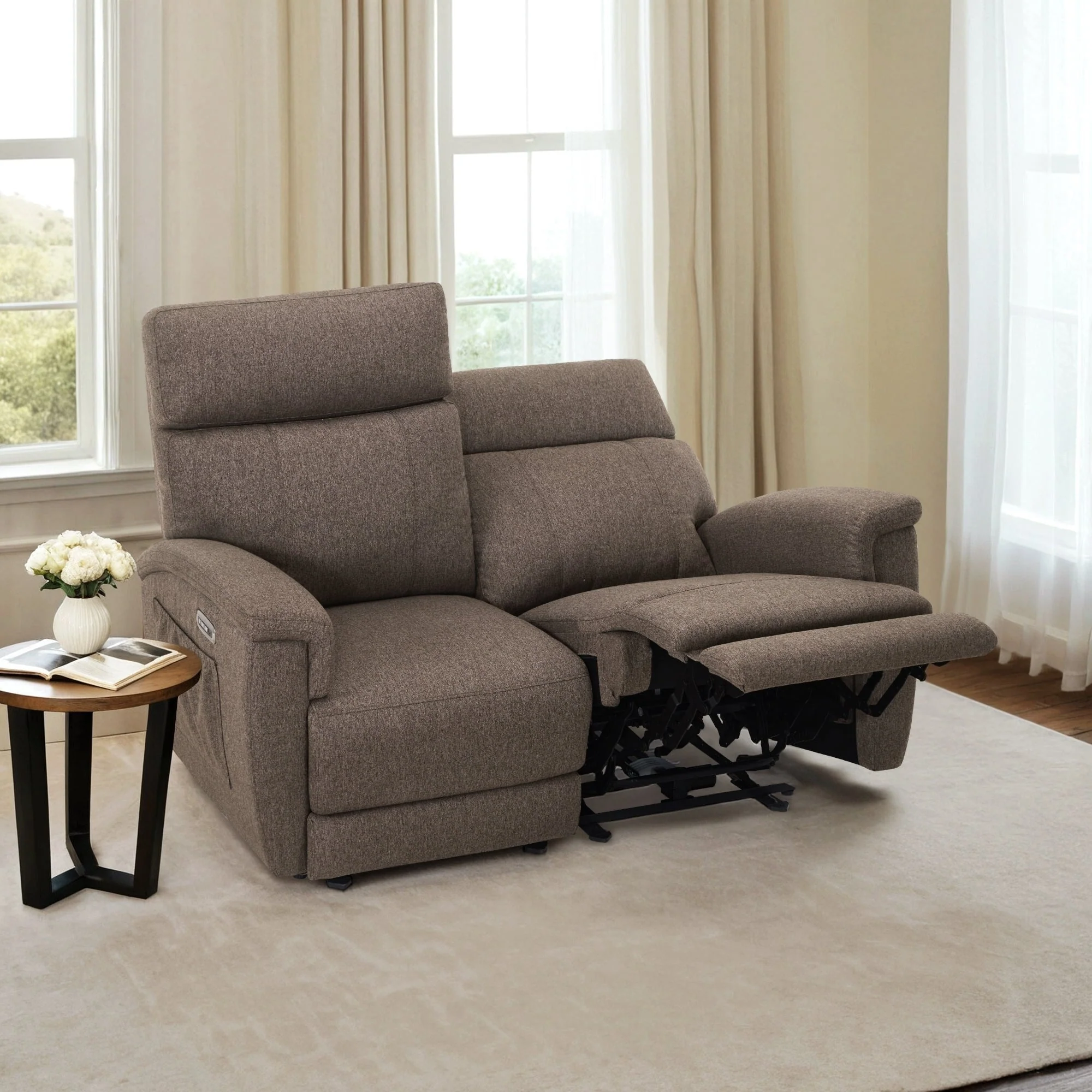 MCombo 60.2 Power Loveseat Recliner Sofa with Massage and Dual Heating, Adjustable Headrest, USB & Type C Port, Fabric