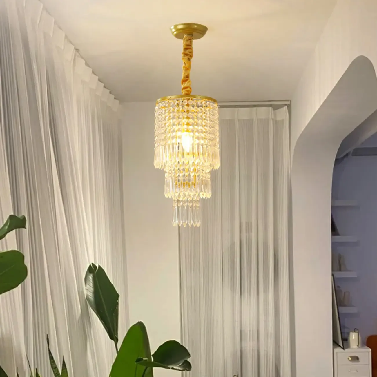 Modern Gold Descending Crystal Round Chandelier