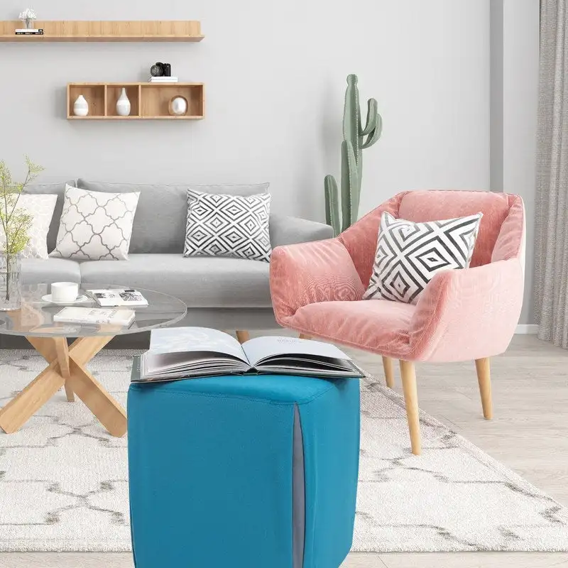 Adeco 14 Small Ottoman Footrest Stool- Velvet Seating Stool Ottoman