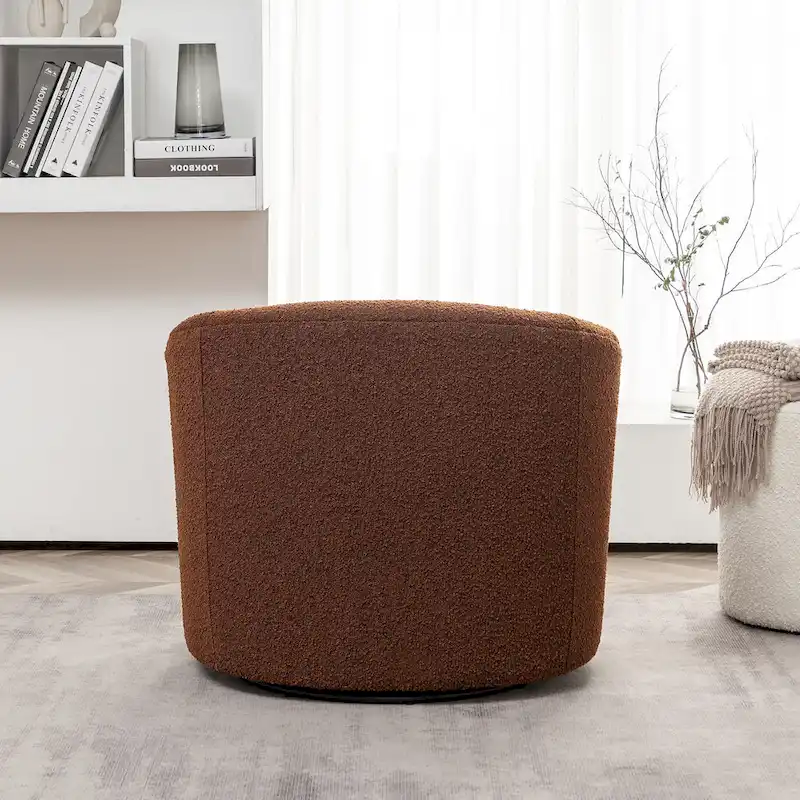 34 W Upholstered Boucle Swivel Barrel Accent Chair