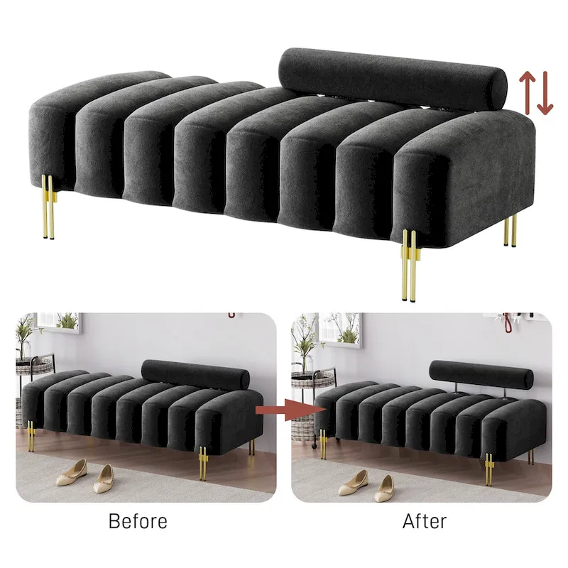 Ouyessir 52.2 Modern Channel Tufted Window Bench with Adjustable Back