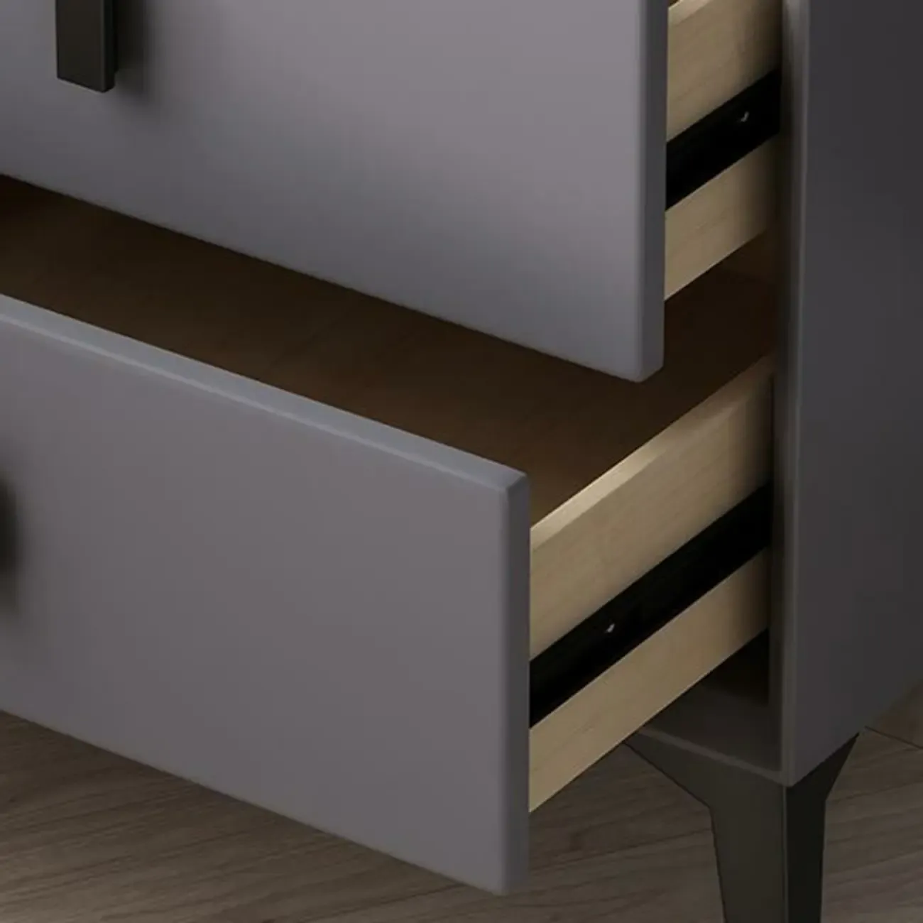 Narrow 3-Drawers Glass Top Wooden Nightstand with Light