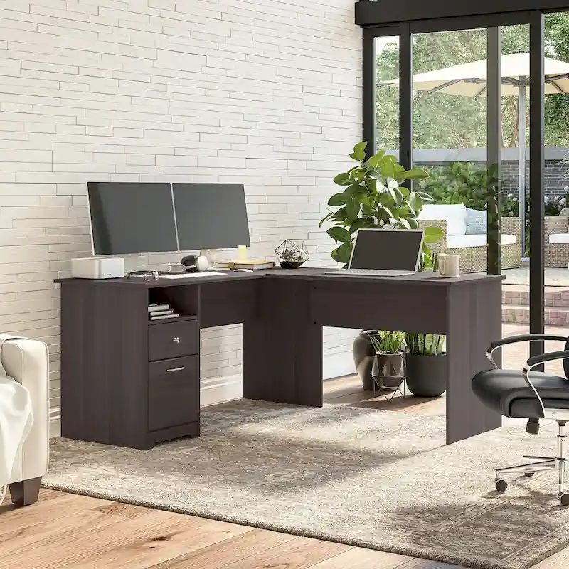 Cabot 60W L-Desk with Hutch and Drawers by Bush Furniture