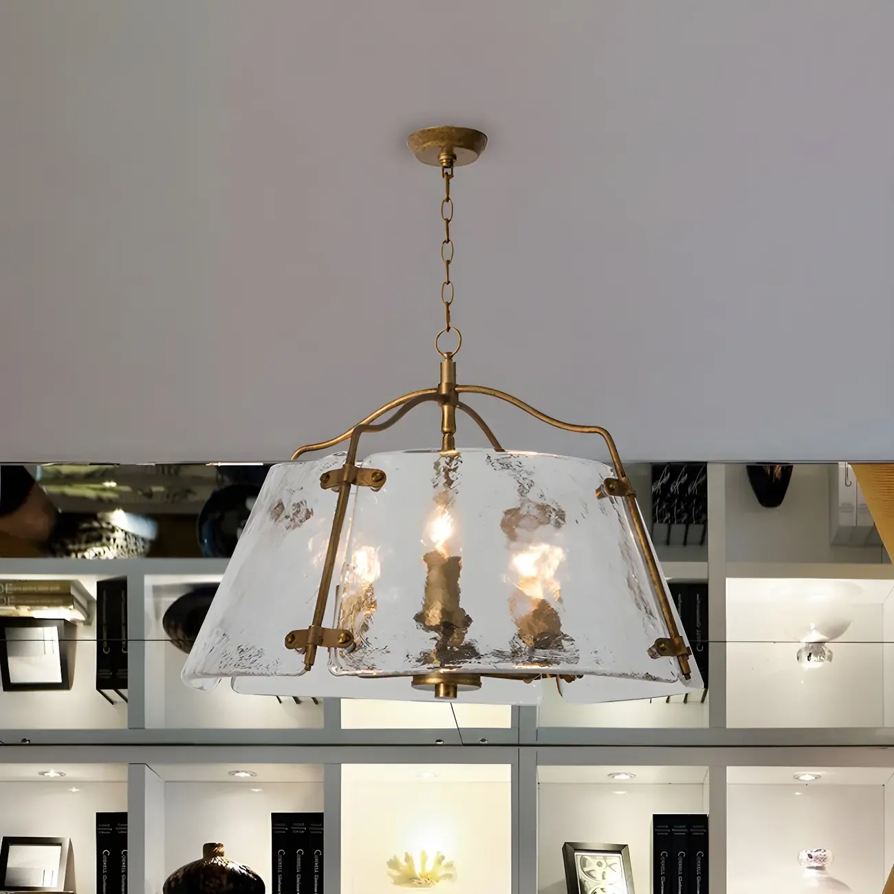 Modern Conic Gold White Ceramics Painting Down Chandelier