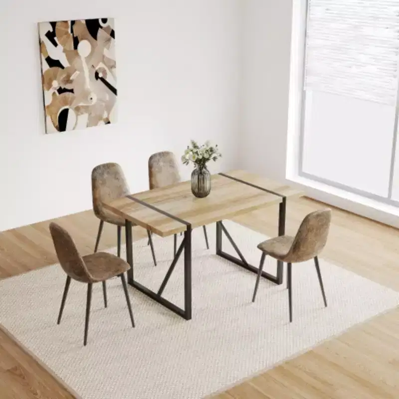 Rustic Industrial Dining Table for 4-6, 1.5 Thick Wood Top, Metal Legs, Multi-Use Dcor