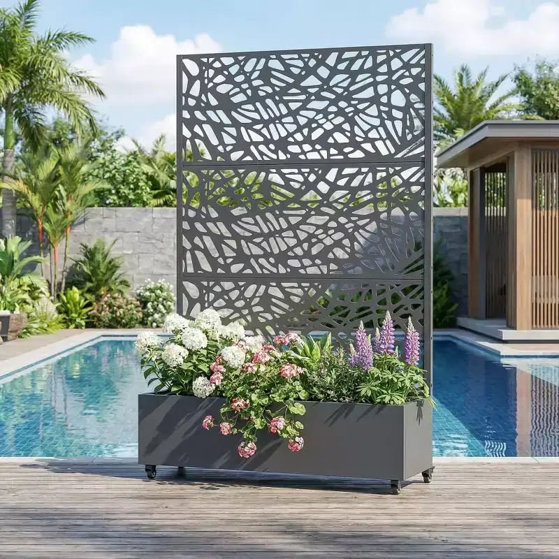 Dark Gray 72 x 47 inch Metal Outdoor Raised Garden Bed with Climbing Frame