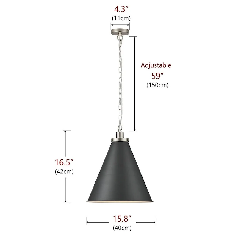 1-Light Cone Brushed Nickel Pendant Lighting - 15.8 D4.3 W75.5 H(Adjustable)