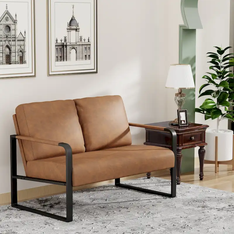 Loveseat Couch Bench Settee for Living Room, Upholstered Small Sofa Couch PU Leather Banquette Lounge Bench for Dining Room