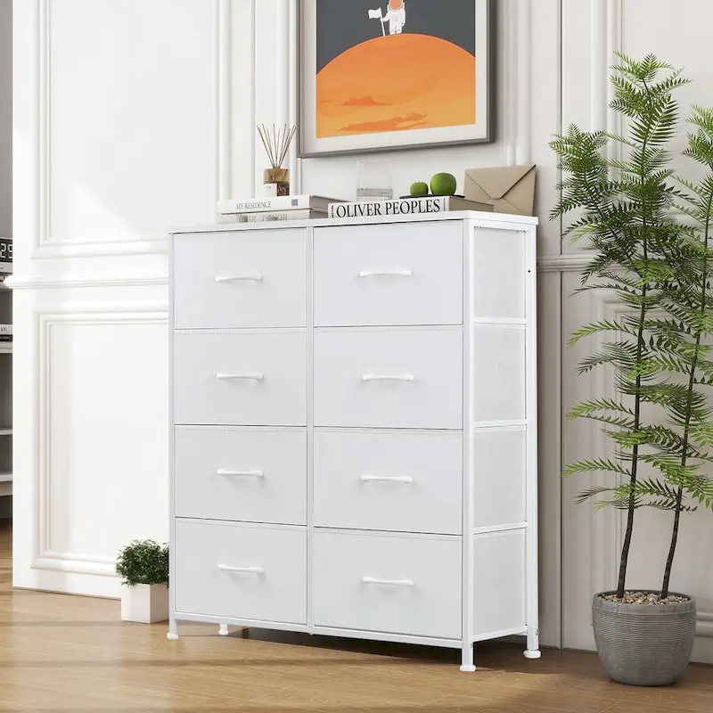 8 Drawer Fabric Chest of Drawers with Wooden Top