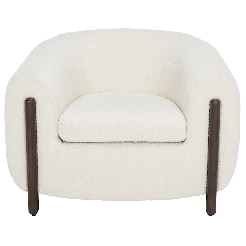 Ivory Boucle Barrel Back Accent Chair, Single Seat - 38