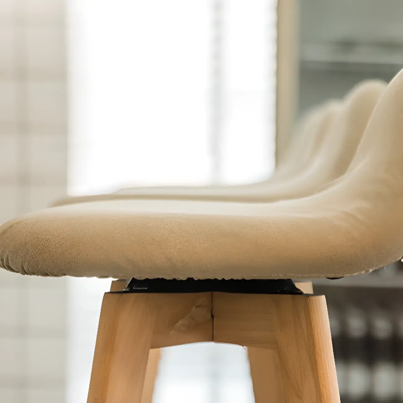 Scandinavian Wood Plush Seat Comfy Design Bar Stool