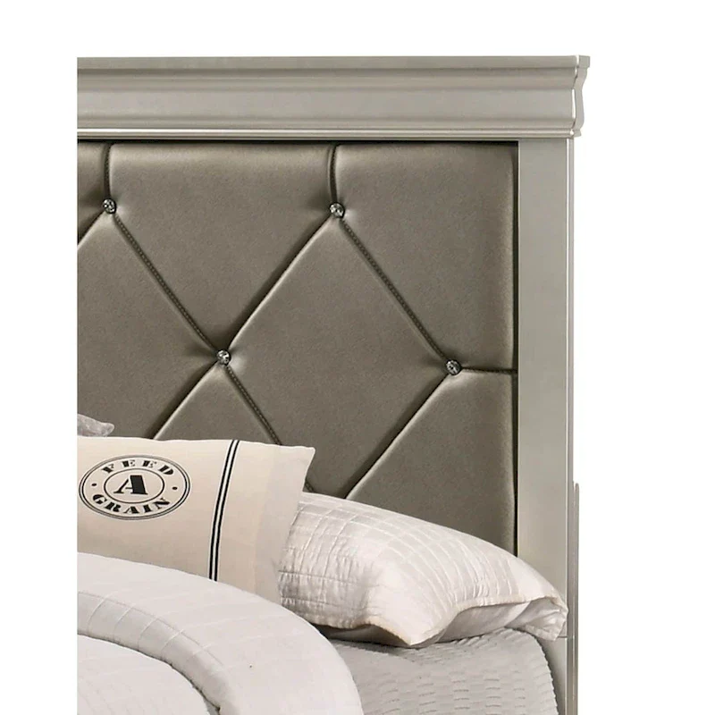 Sigurd 4 Piece Silver Faux Leather Upholstered Tufted Panel Bedroom Set