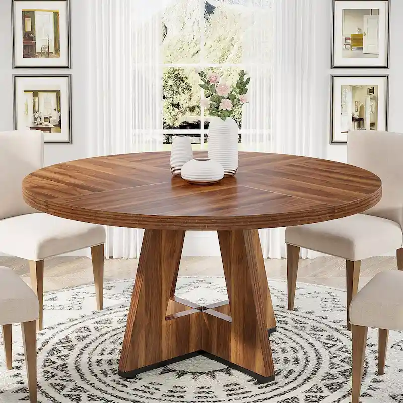 Round Dining Table for 4, 47 Inch Farmhouse Kitchen Table