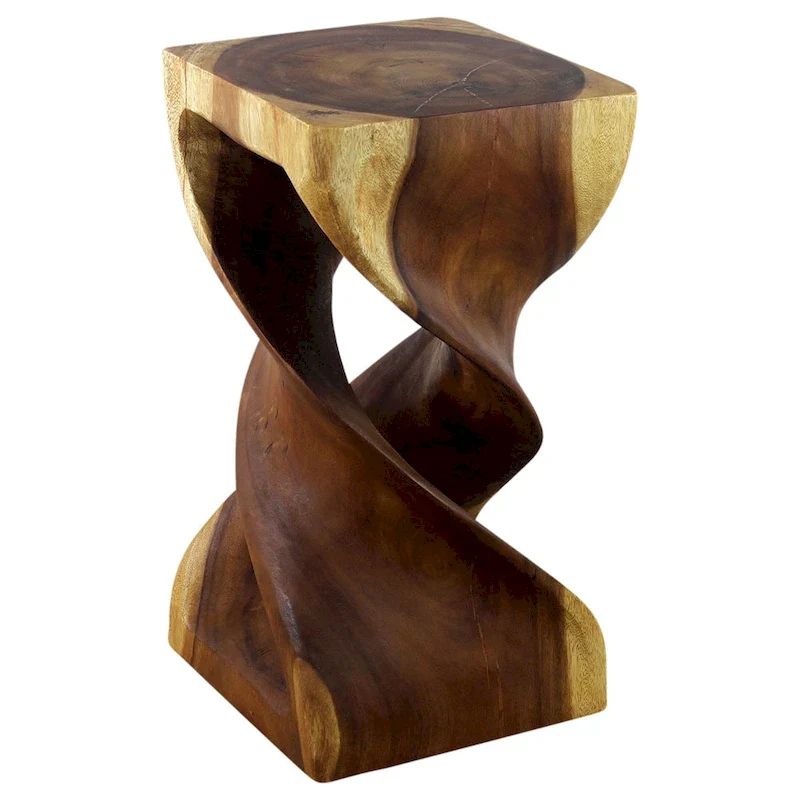 Wood Double Twist Stool Table 12 in SQ x 23 in H Oak Oil - 12 x 12 x 23