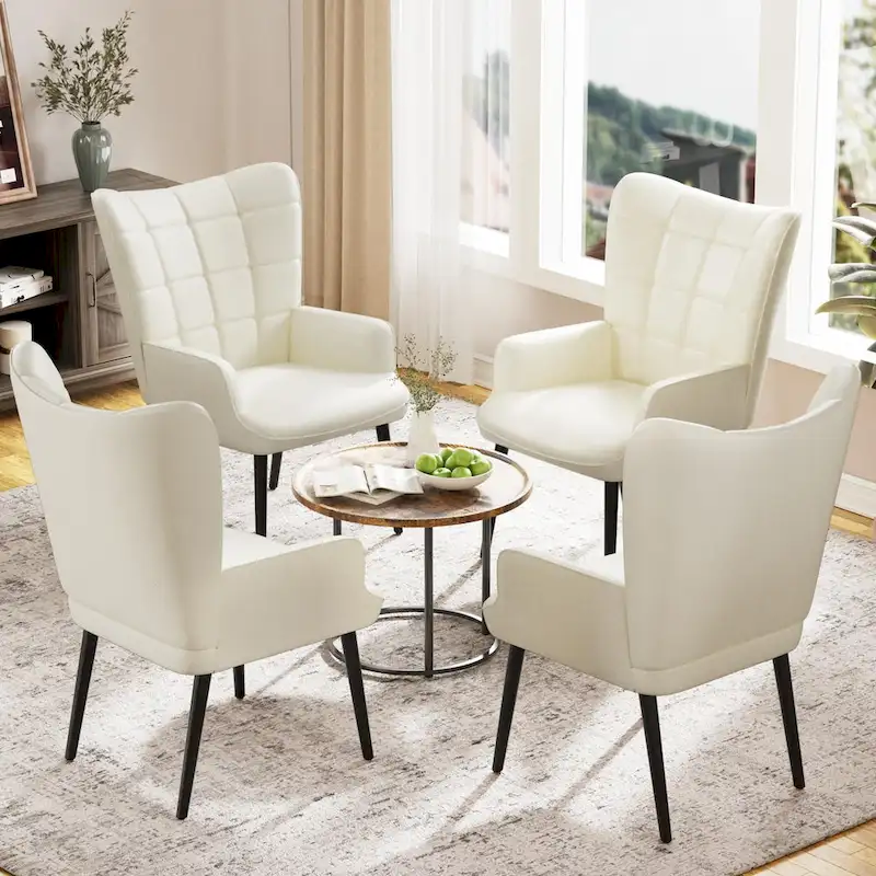 High-back Tufted Accent Chair Set of 2 Cream/ Brown/ Taupe