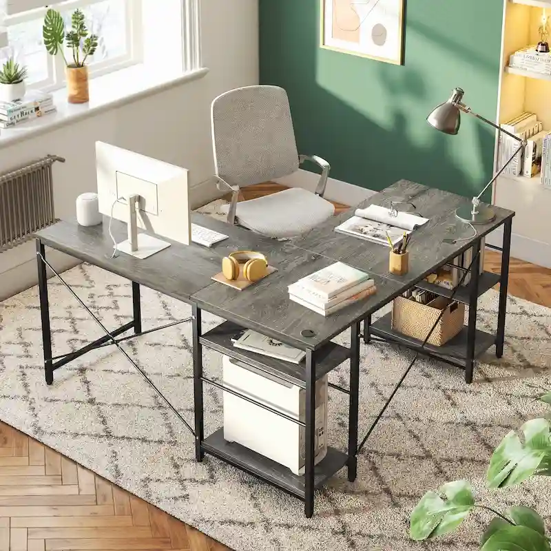 95.2 Inch L Shaped Desk with Shelves Home Office Computer Desk
