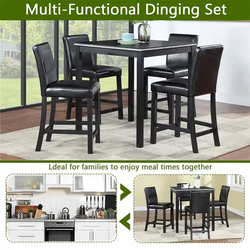 5-piece Wood Dining Counter Height Table and Chair Set