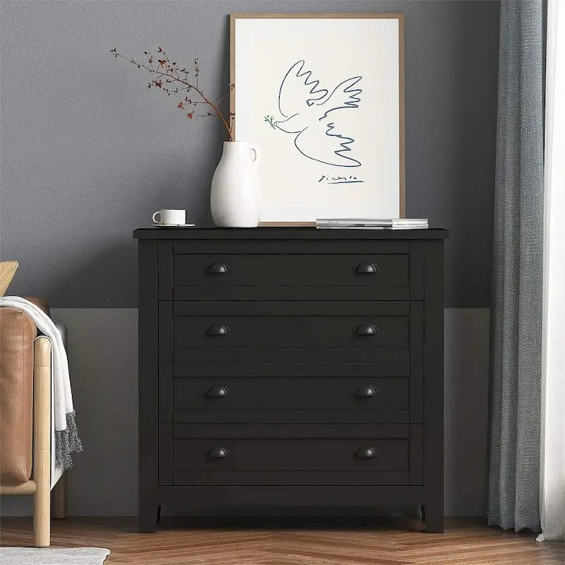 Modern Drawer Dresser with Solid Wood Frame and Retro Shell Handle