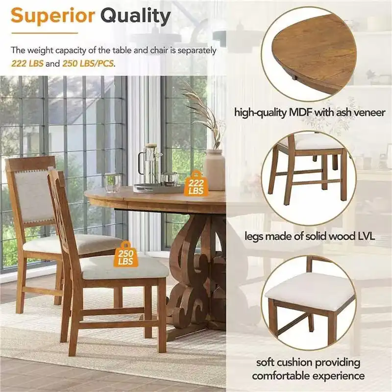 58  Traditional Extendable Dining Table Set with 4 Upholstered Chairs
