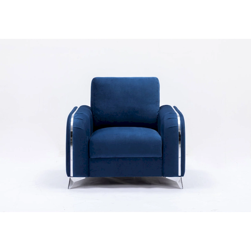 Blue 38 Modern Velvet Accent Chair with Polished Chrome Trim Legs