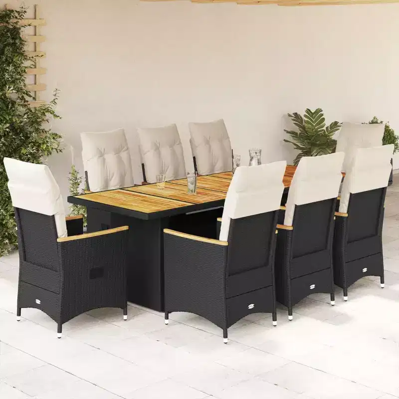 vidaXL Bistro Set Black, Cream White PE Rattan 8-Seater