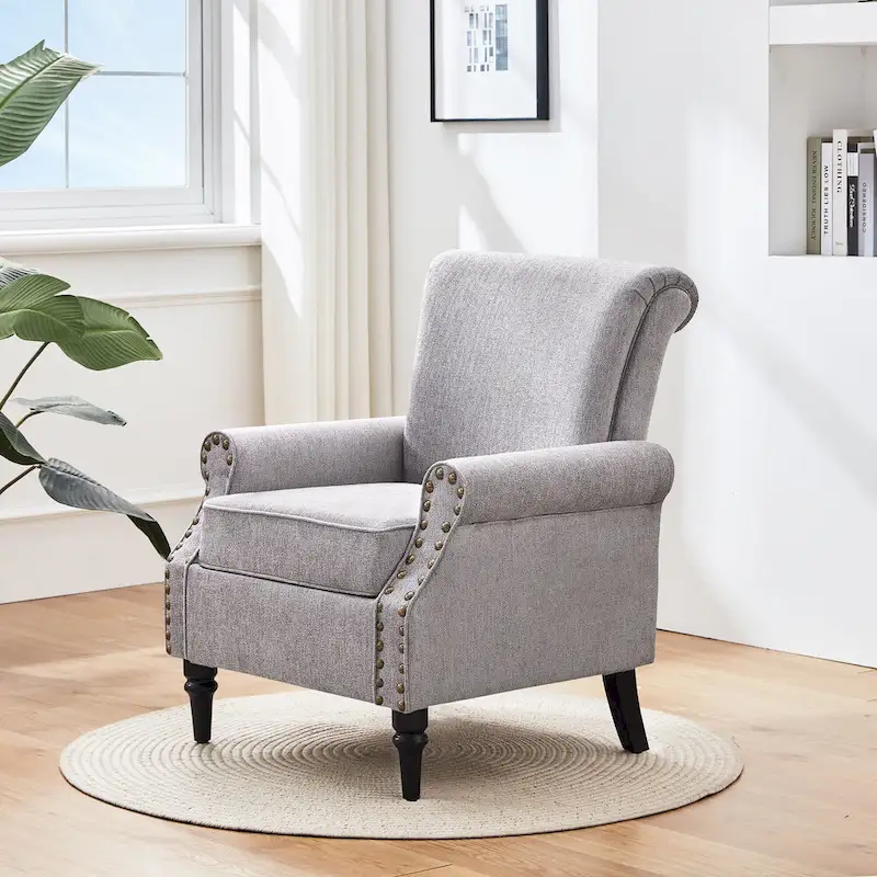 Mid-Century Modern Upholstered Accent chair with Solid Wood Legs