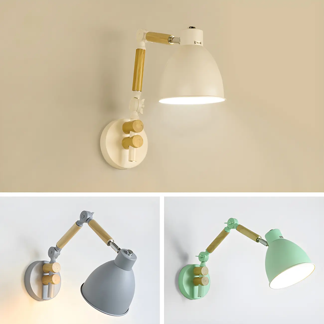 Modern Wood Metal Swing Arm Wall Light