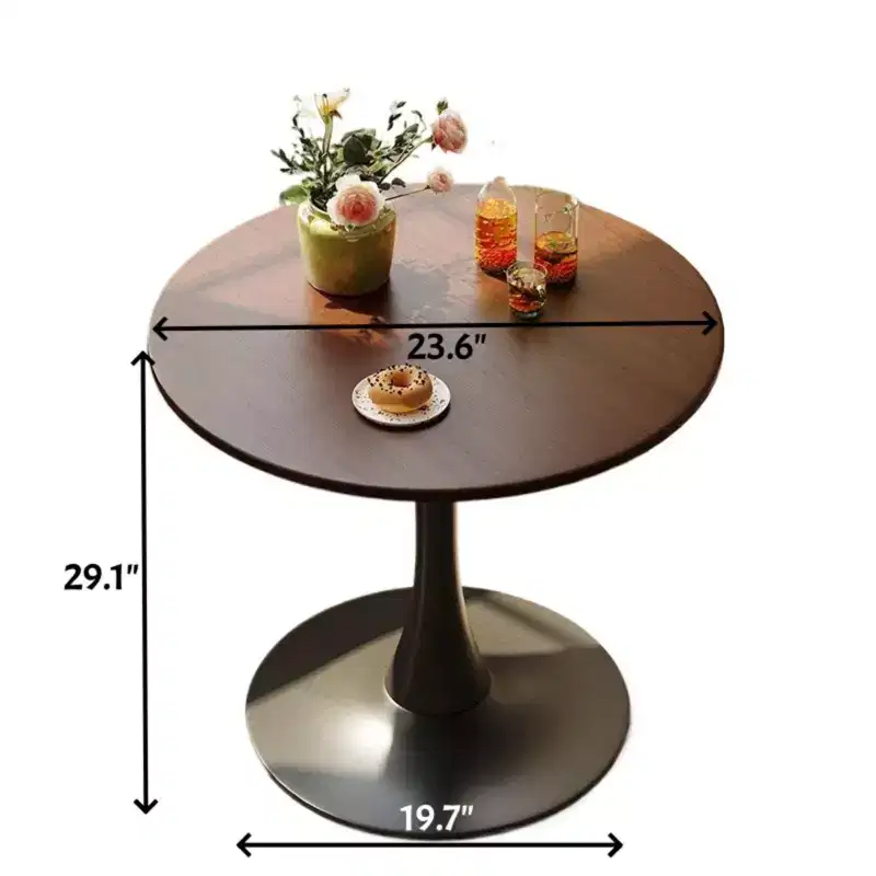 NAYSAYE Round Dining Table End Table with Thickened Tabletop and Steel Base, Modern Bistro Table for Kitchen, Living Room, Walnut, 23.6*19.7*29.1