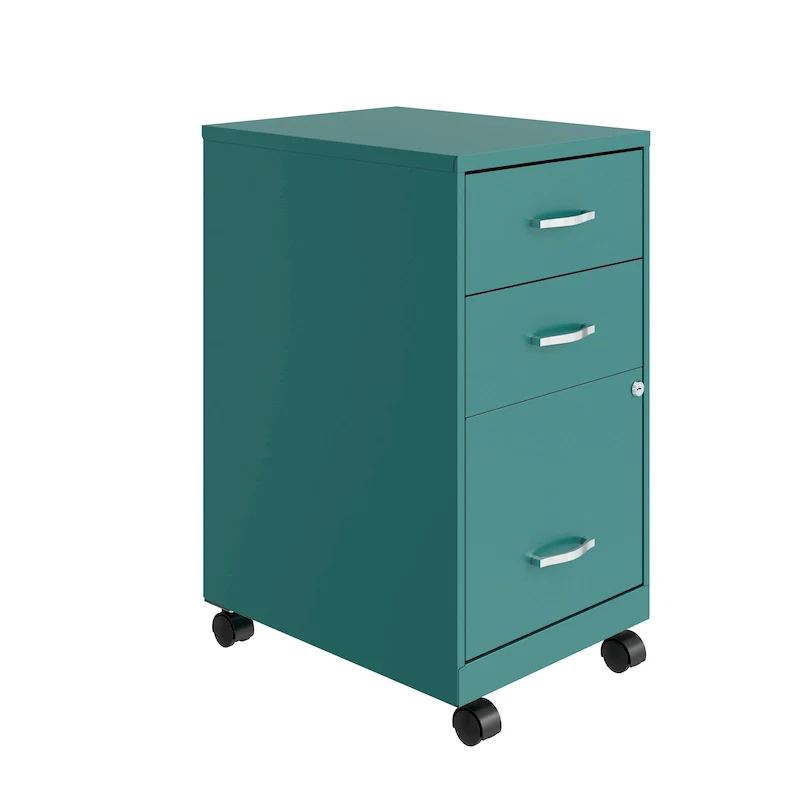 Space Solutions 18  Deep 3 Drawer Mobile Organizer Metal Cabinet, Teal